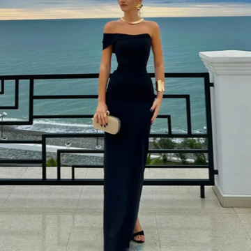 Sheath Off The Shoulder Black Long Prom Dresses Party Dress SD1329